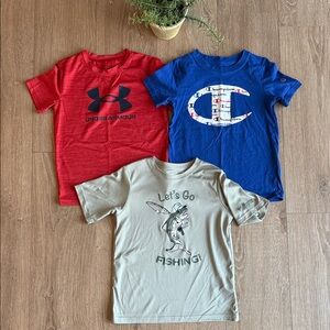 ((3 PIECE)) BOYS UA COLUMBIA CHAMPION SHORT SLEEVE TEE BUNDLE SIZE SMALL/7